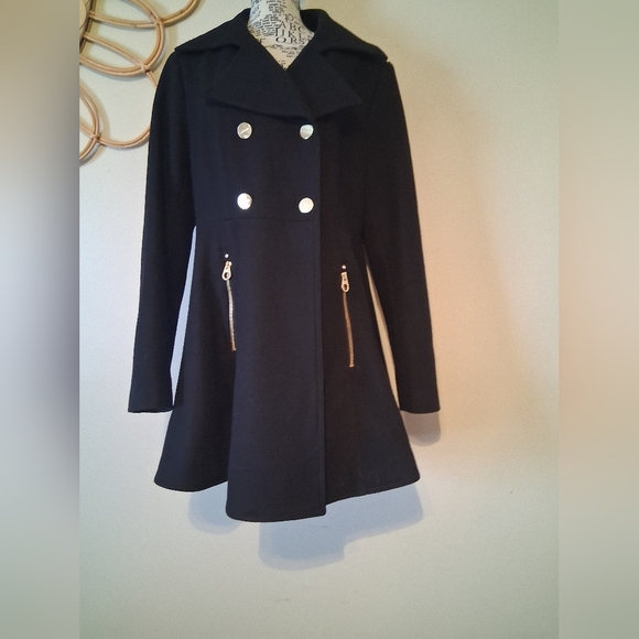 Laundry by Shelli Segal Black Fit-and-Flare Double-Breasted Coat SizeL/ P2P21 - Picture 3 of 12